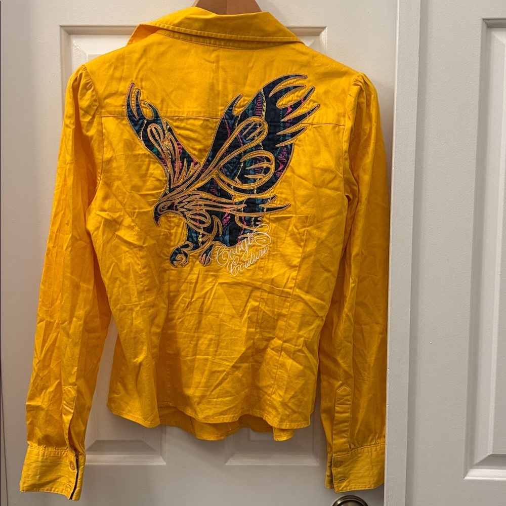 Authentic Coogi Yellow Ruffle V-Neck Button Down - Picture 5 of 6